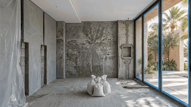 Timelapse animation of a master bathroom transformation in a Dubai villa from demolition to finished luxury