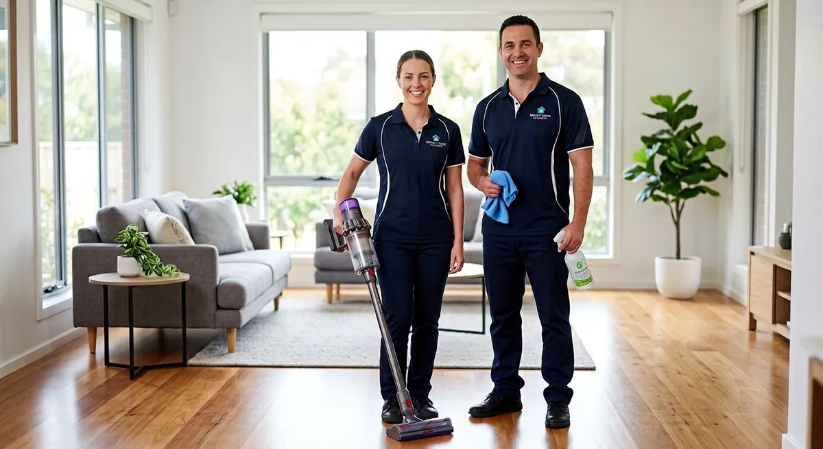 Professional cleaner polishing a modern Dubai apartment living room