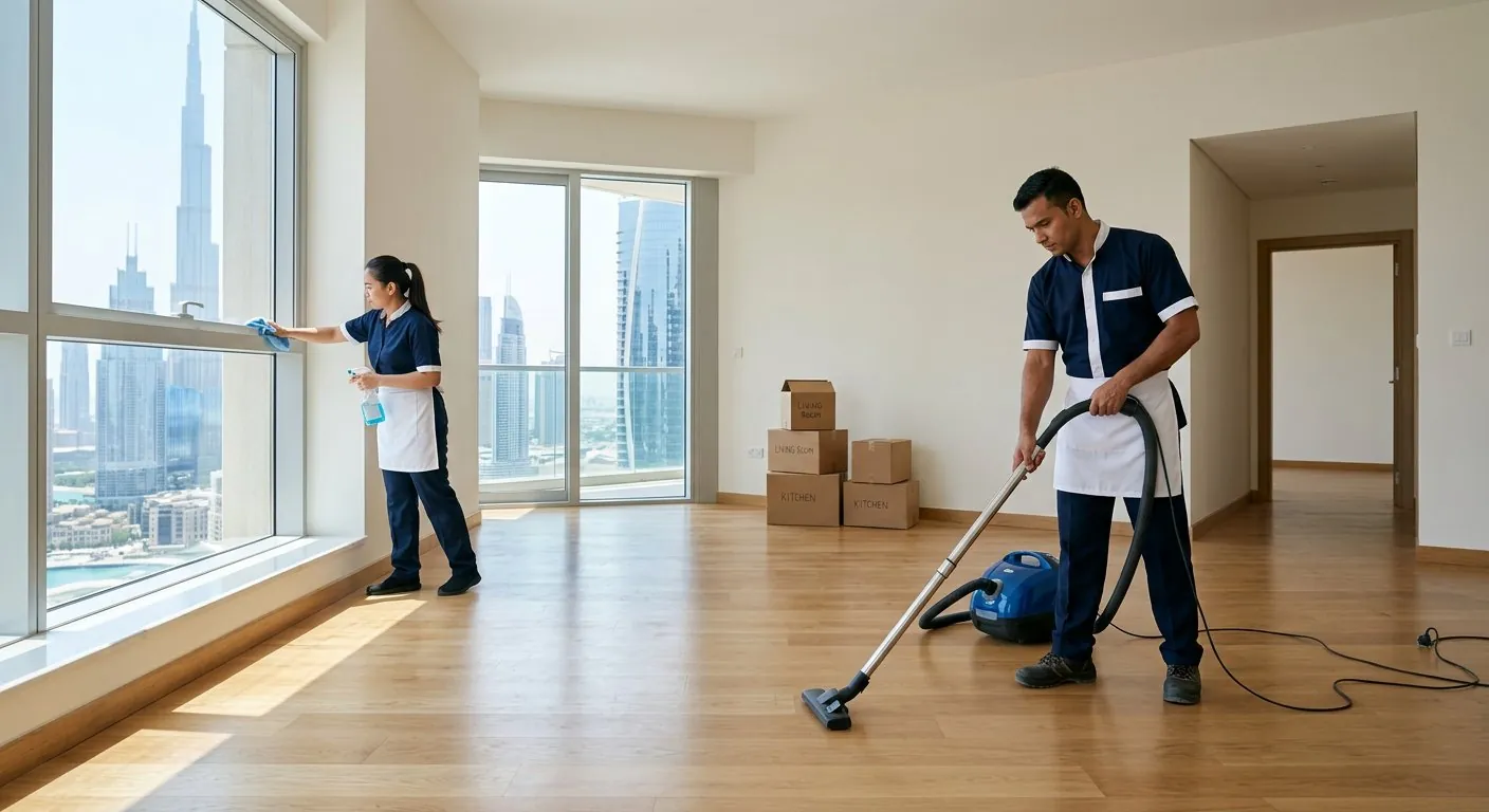 Move-out cleaned Dubai apartment with fresh surfaces and tidy rooms