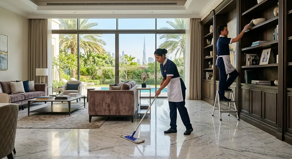 Living room in a Dubai villa after a professional house cleaning service