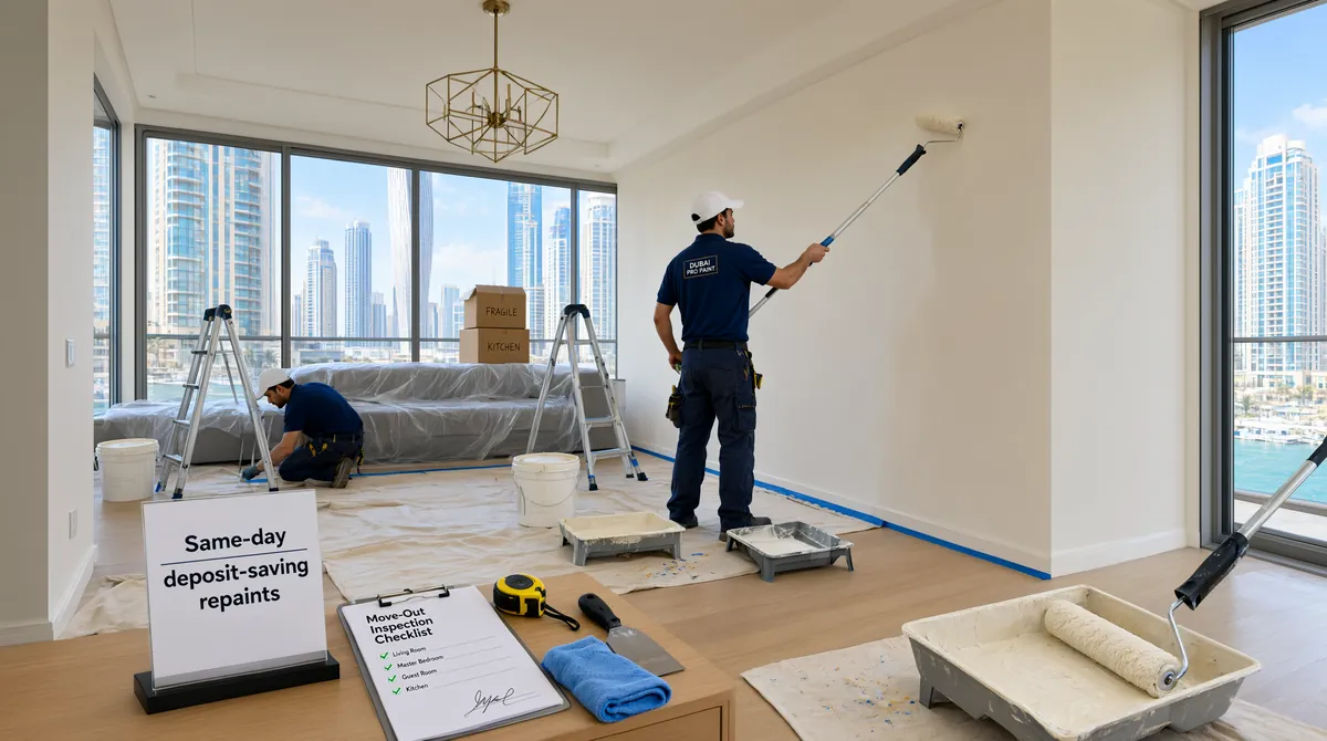 Move-out painting in Dubai, repainted rental apartment ready for handover